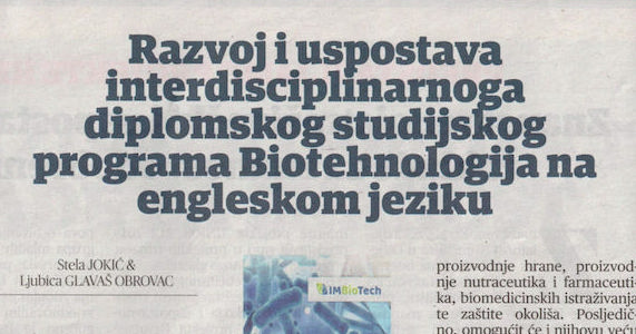 STUDIJ BIOTEHNOLOGIJE PREDSTAVLJEN U SVEUČILIŠNOM GLASNIKU